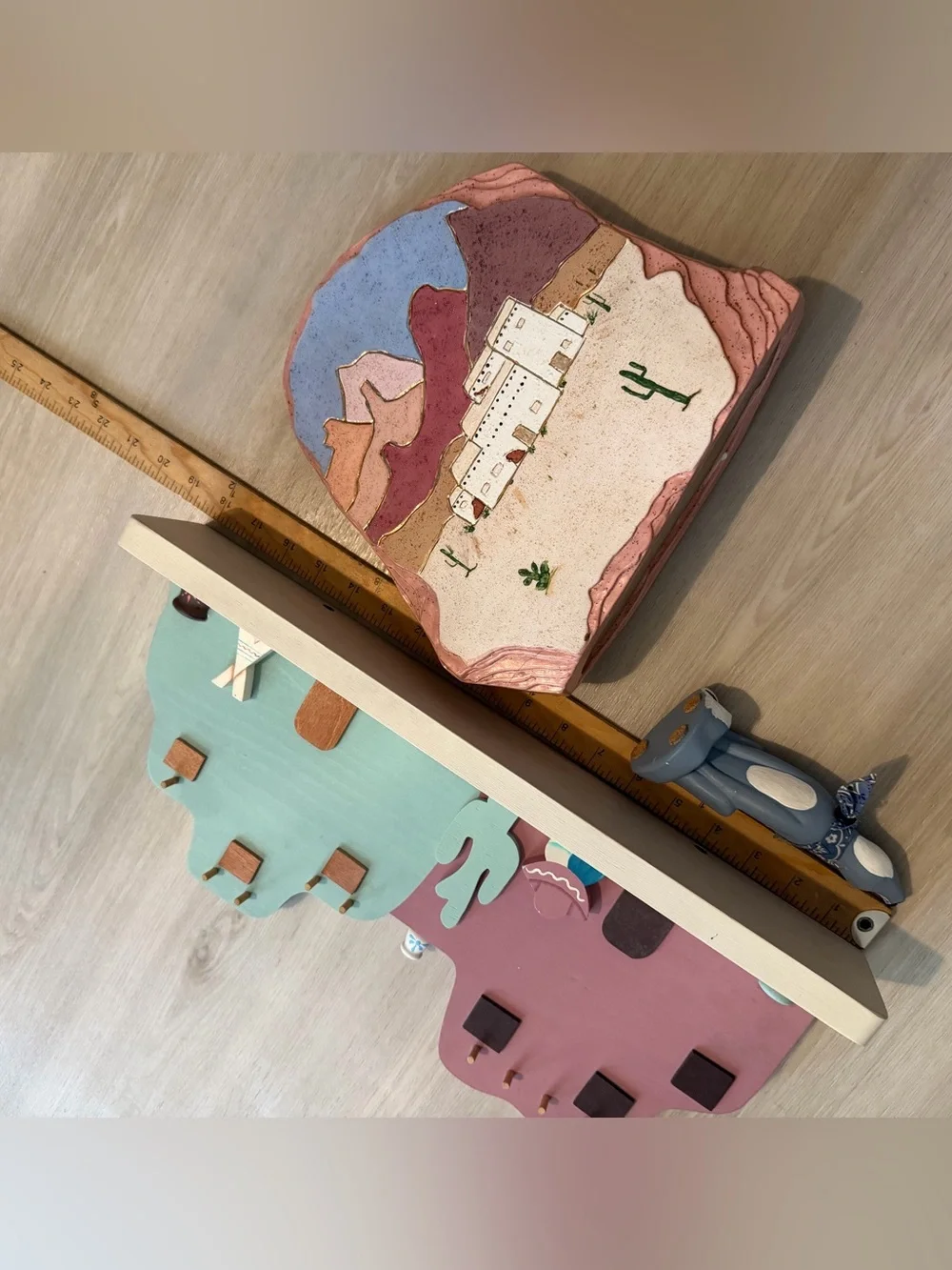 Vintage Lot Of Southwestern Decor Handpainted Faux Scenic Rock / Shelf/ Wolf